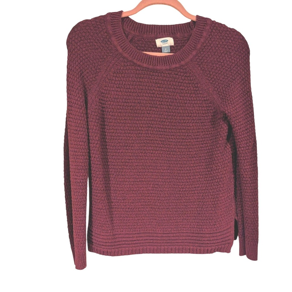Old Navy Womens Burgundy Plum Popcorn‎ Knit Crew Neck Raglan Sweater Size M